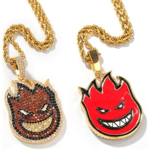 Iced Out Spitfire Pendant Necklace With Chain Front and Back 2 Styles Cubic Zircon Mens Hip hop Rock Jewelry