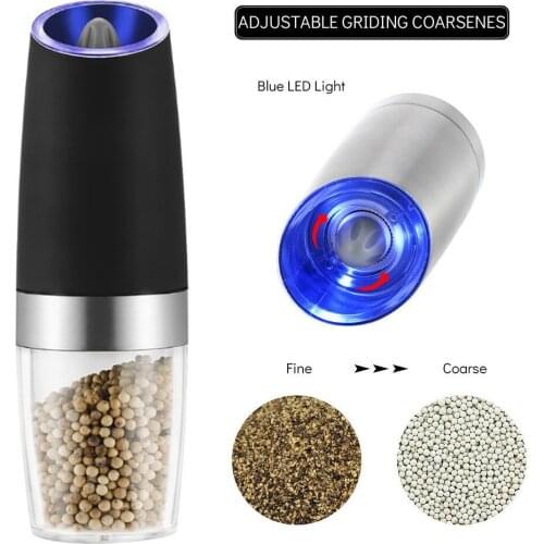 2 IN 1 Gravity Electric Salt and Pepper Mill Automatic Electric Salt Grinder LED Light Peper Spice Grain Mills Porcelain Grinder