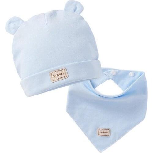 200pcs 3 color eslatic headscarf double layer cotton baby hats with baby bibs set pink yellow and blue for newborn infant