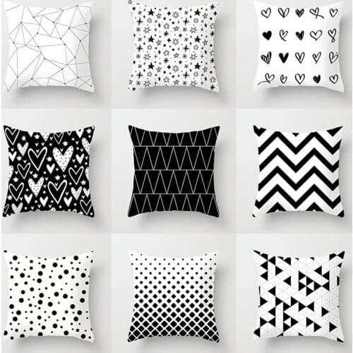 Black and White Geometric Decorative Pillowcases Polyester Throw Pillow Case Striped Geometric Pillowcase kussensloop 45*45 cm