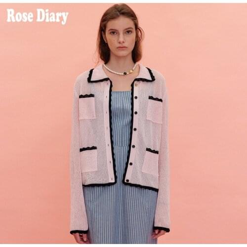 RoseDiary 2021 spring and autumn new Turn-down Collar cashmere knitted cardigan sweater womens coat bottoming shirt top