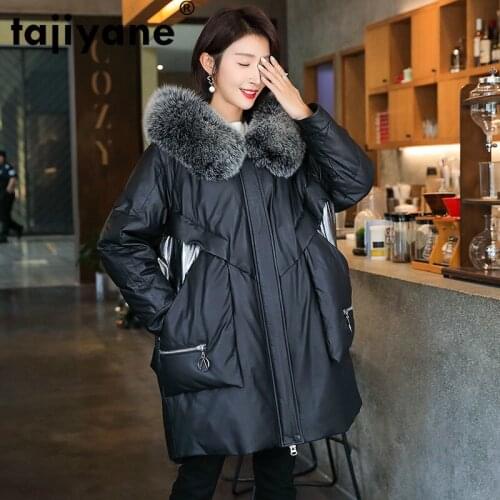 Coat Winter Autumn Women Clothes 2021 Korean Sheepskin Down Coat Female Fox Fur Collar Real Genuine Leather Jacket Tops ZT4754