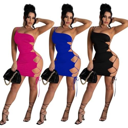 Echoine Summer Strap Skinny Mini Dress Black Sexy Elegant Side Lace Up Hollow Out Bodycon Dresses Sleeveless Party Club Outfits