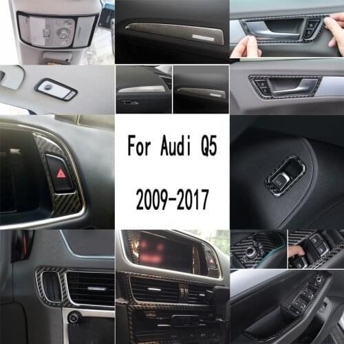 Carbon Fiber Car Door Armrest Handle Bowl Cover Window Glass Lift Buttons Center control Panel Frame Trim For Audi Q5 2009-2017