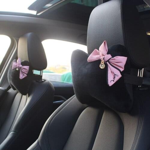 Cute Bowknot Universal Car Neck Pillow Seat Headrest Rhinestones Supplies Auto Waist Support Car Interior Accessories for Women