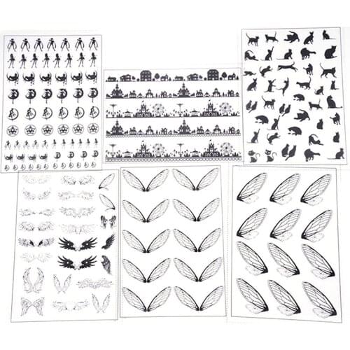 5pc Black Cats Girl UV Resin Transparent Material Filling Epoxy Mold Making Tool Stickers Decorative Fit Phone Case DIY Sticker