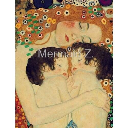 Hand-painted Artwork Gustav Klimt Mother And Child Hold Oil Painting On Canvas Living room decor home decor canvas painting