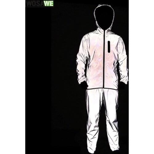 WOSAWE Bike Riding Sports Full Reflection Night Running Rain Resistant Warm Windbreaker Jacket Reflective Cycling Jersey