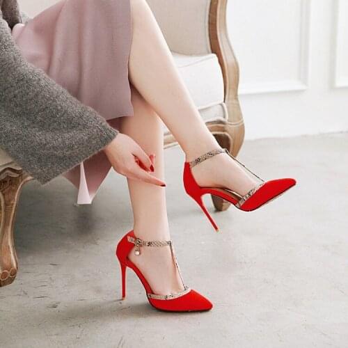 Big Size ladies high heels women shoes woman pumps Pointed Shallow mouth Package toes Fine with Single shoes