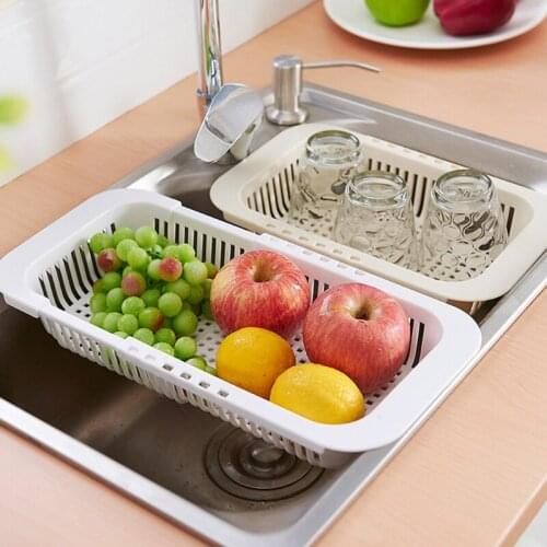 Retractable Kitchen Sink Drain Basket Rectangle Plastic Dish Rack Sink Filter Fruit Vegetable Drain Case Household
