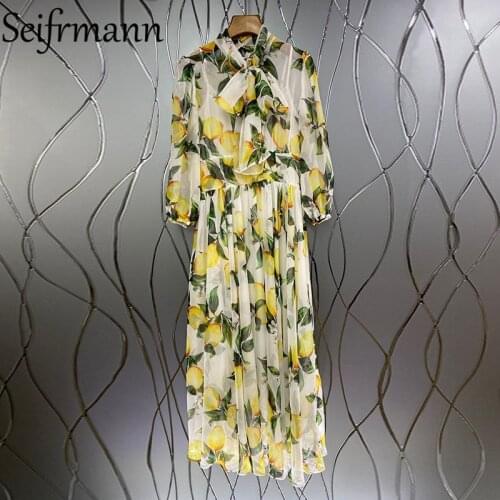 Seifrmann New 2021 Summer Women Fashion Runway Party Long Dress Lantern Sleeve High Waist Floral Print Elegant Dresses Vestidos