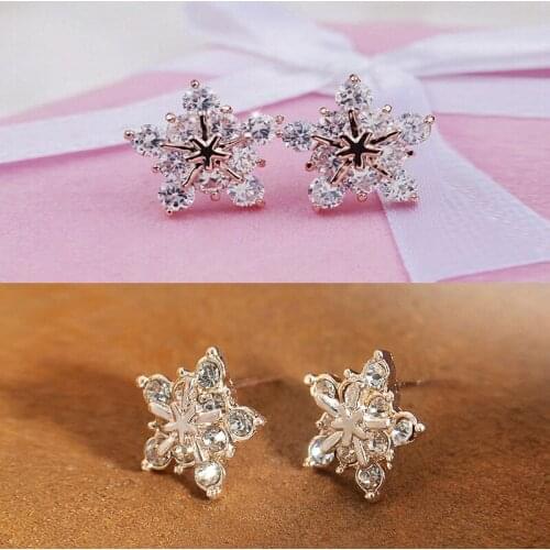1Pair Crystal Fashion Small Fresh Metal Flowers Star Mini Earrings Short Earring Gift Women Rhinestone Snowflake Stud Earrings