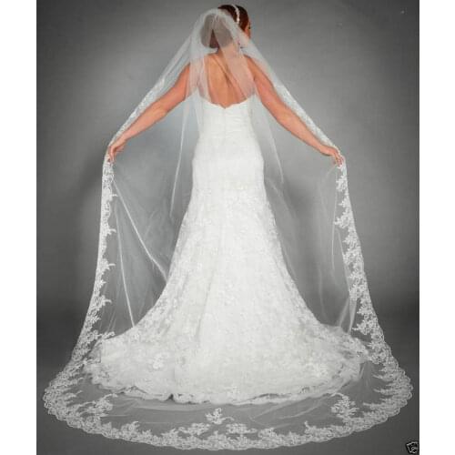 1 Layer White/ivoryBridal Cathedral Veil Lace Edge Bridal Wedding Veil With Comb