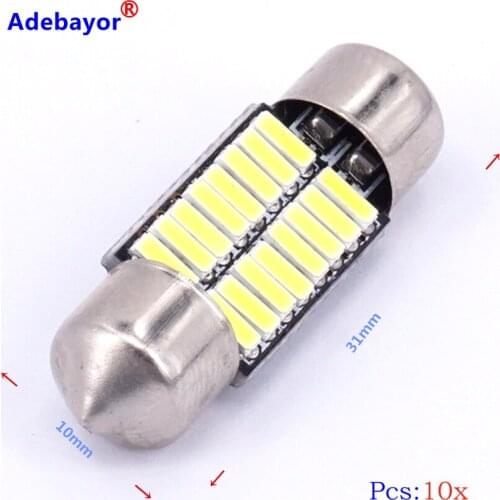 10pcs Automobile 31mm 4014 16SMD C5W Festoon LED Car Dome Reading Interior Light Bulb License Plate Light Bright White 12v