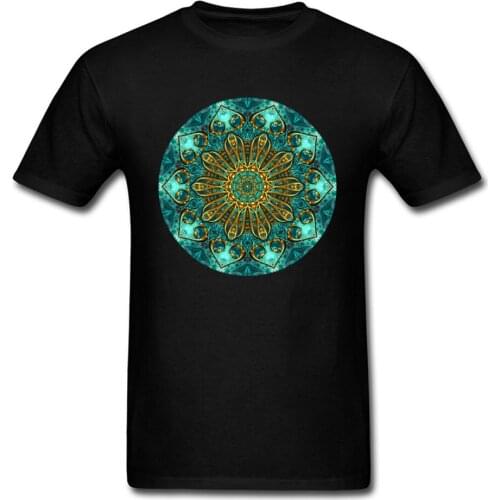 2018 Unique Custom Design Men T-shirt Golden Mandala Print Short Sleeve Tops Tees Vintage Classic Chic T Shirts Plus Size