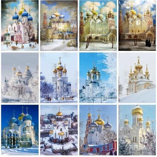 Diy 5D Diamond Painting Embroidery Russia Building Church Modern Painting Winter Landscape Cross Stitch Full Round Gift Wall Set