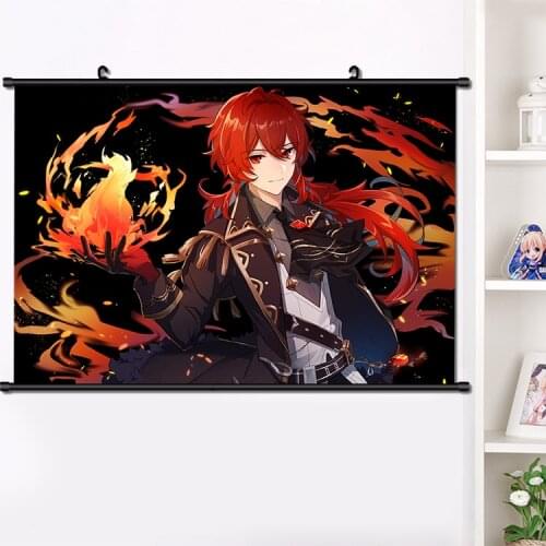 Anime Game Genshin Impact Diluc Cosplay Wall Scroll Painting Poster HD Print Home Decor Collection Art 40x60cm