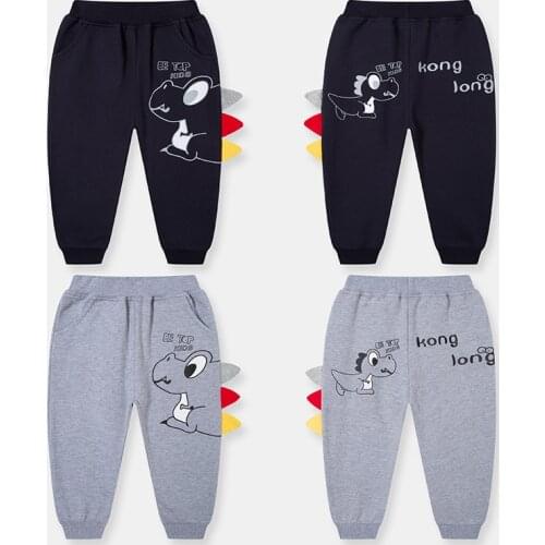Boys Trousers Autumn New kids Cartoon Dinosaur Elastic Waist Long Pants Pockets Outwear Kids Sports Clothes