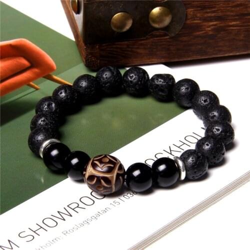 Natural Coconut wood beads charm bracelet black round lava beads healing jewelry bracelets for men women handmade gift wholesale