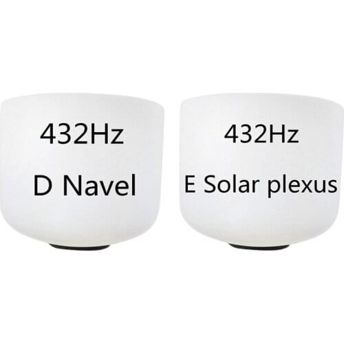 2 Pcs 8 Inch 432Hz Singing Bowl Sound Note Chakra Frosted Quartz Crystal Meditation, D Navel & E Solar Plexus