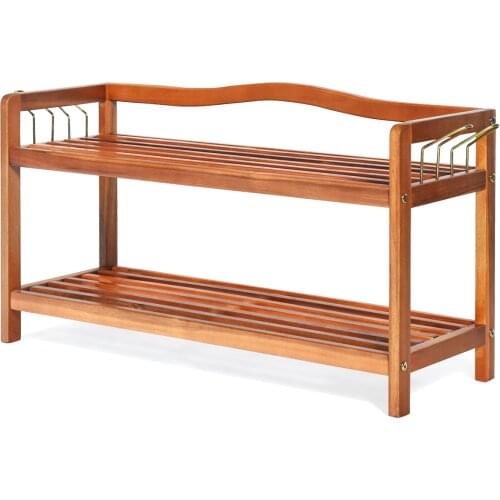 Costway 2-Tier Wood Shoe Rack Freestanding Shoe Storage Organizer Heavy-duty