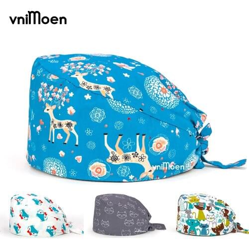 Vnimoen Printed elastic Beauty salon cap sweat-absorbent breathable pet caring work cap men and women Doctorum Baotou scrub hat