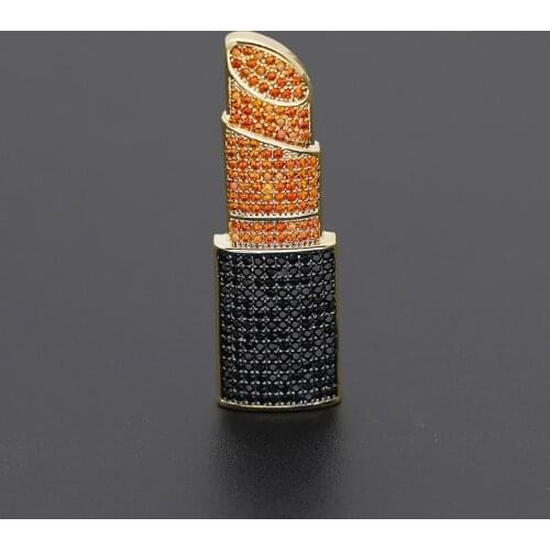 OKILY Delicate Copper Lipstick Brooches for Women Sexy Fashion Jewelry Elegant Statement Brooch Pins Unique Design Brooch