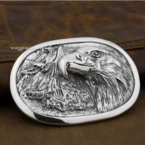 LINSION Huge Heavy 925 Sterling Silver Solid Eagle Mens Biker Rocker Belt Buckle 9C007