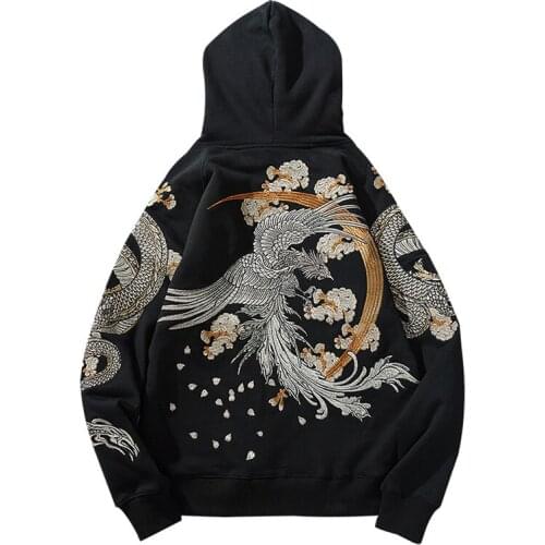 2021 New Arrival Top Fashion Full Cotton Animal Short Hooded None Hoodies Embroidery Dragon Mens Fleece Hoodie Chinese Style