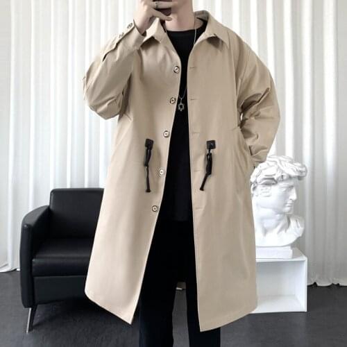 Spring/Autumn British Style Mens Casual Long Jacket Men Cardigan Overcoat Streetwear Solid Trench Coats Male M-3XL