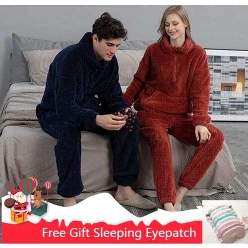 Lovers Couple Pajamas Set Winter Sleepwear Pajamas Women Men Long Sleeve Sleepwear Suit Thick Sweatshirt Casual HomewearSale