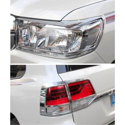 ABS Chrome Car Front Headlight + Rear Tail Light Lamp Cover Trim For Toyota Land Cruiser LC200 FJ200 2016 2017 2018