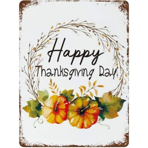 NoBrands Vintage Retro Metal Tin Sign Wall Decor Art Happy Thanks Giving Day Pumpkin Oil Painting Home Decor Plaque Poster Man