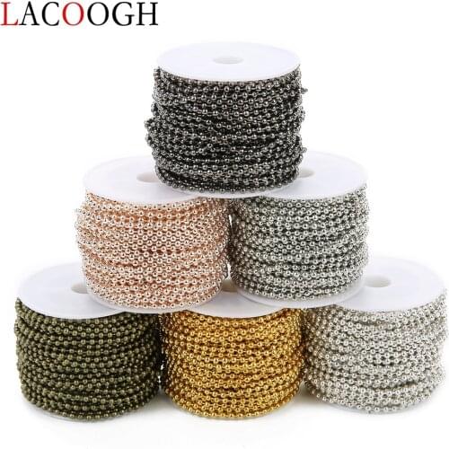 New 10yards/roll Width 1.5/2/2.4mm 7 Colors Metal Iron Ball Bead Link Chains Bulk Necklace Chain Findings For DIY Jewelry Making