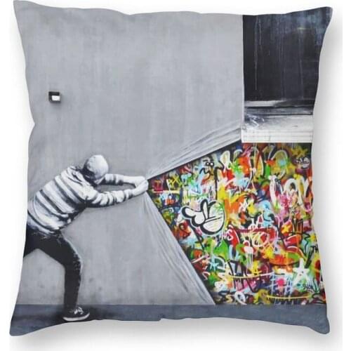 Luxury Banksy Uncovering Graffiti Throw Pillow Case Home Decor Custom Square Street Art Cushion Cover 40x40cm Pillowcover