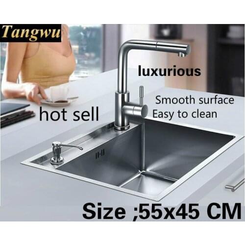 Free shipping Apartment kitchen balcony manual sink single trough durable standard 304 stainless steel hot sell 550x450 MM