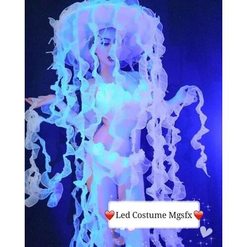 Sexy Gogo Jellyfish LED costume KTV DJ Party LED umbrella stage dance show outfit Disco LED suit