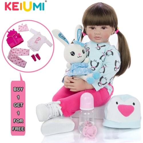 KEIUMI Fashion 60cm Reborn Baby Girl Dolls Silicone Vinyl Lovely Princess Reborn Boneca With Long hair DIY Educational Gift