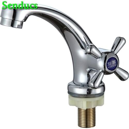 Senducs Cold Basin Faucet Single Cold Bathroom Basin Sink Faucet of Quality Polished Chrome Cold Basin Sink Mixer Tap