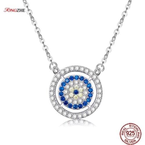 TONGZHE Authentic 925 Sterling Silver Women Pendants Necklace Blue Crystal Lucky Eyes Turkey Jewelry Anniversary Gift KLTN035-1