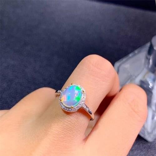 Jewelry Classic Opal Silver Ring 7mm*9mm Natural Opalring 925 Silver Opal Jewelry Silver Gemstone Ring