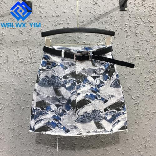 Summer High Waist Denim Skirt Women Fashion Print Pocket A-Line Skirt Casual Package Hip Short Jeans Skirts Female 2021 New