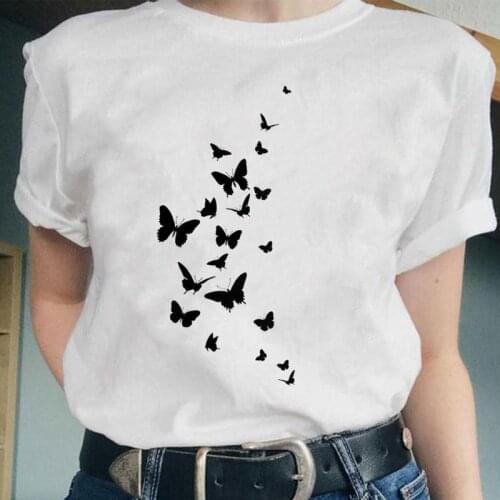 Women Star Butterfly Love New Sweet Short Sleeve Fashion Graphic Female Tops Cartoon Lady Clothes Tees Tshirt Print T-Shirt