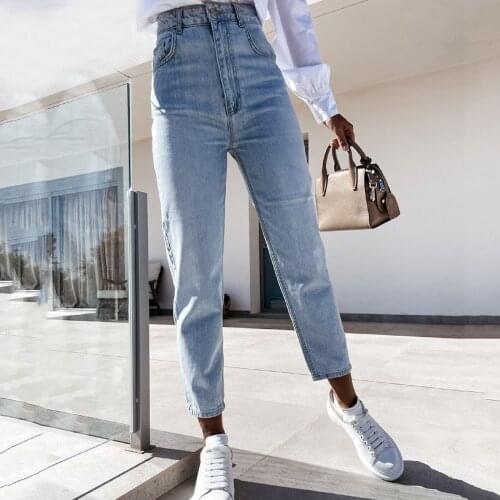 2021 Summer Jeans Women Pants Button High Waist Pocket Elastic Hole Jeans Trousers Slim Denim Pants Solid Color Vintage Denim