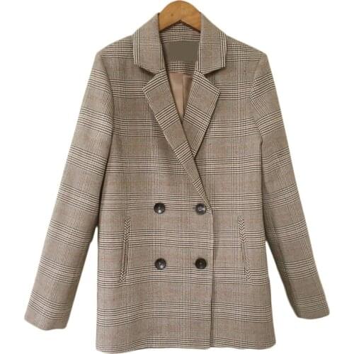 2020 New Spring Autumn Plaid Suit Jacket Women Coats Korean casual Retro Long Sleeve Chic Blazer Suits V528