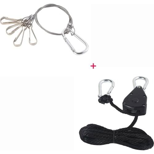 1 Pair 1/8 Inch 8-Feet Long Adjustable Rope Ratchet + Stainless Steel Hanging Kits for LED Grow Lights