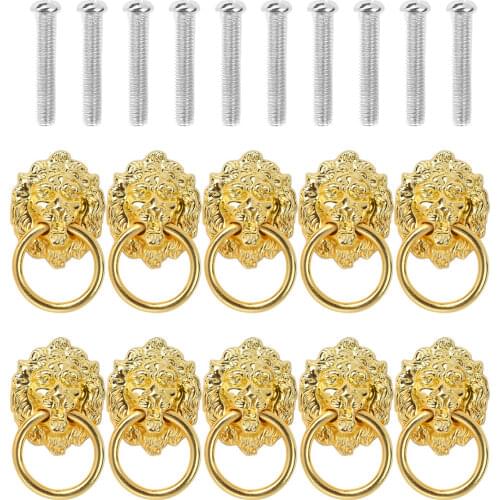 10Pcs Furniture Handles Vintage Lion Head Door Knockers Hardware Antique Furniture Door Pulls Handle Pull Handle Knob Rings