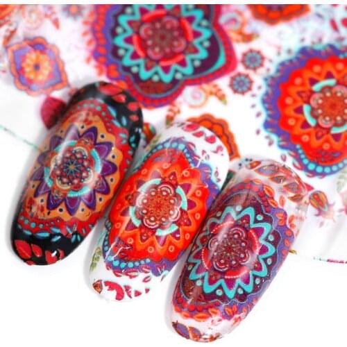 10Pcs Charm Nail Foil Vintage Flower Designs Colorful Starry Transfer Sticker Wraps Adhesive Decals Nail Art Decorations