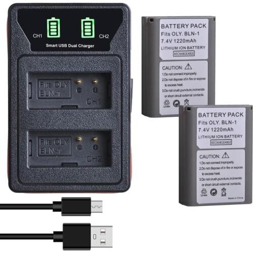 1220mAh PS BLN1 BLN-1 Battery + Built-in USB Charger with USB and Type-c Port for Olympus PS-BLN1, OM-D, Mark II, E-M1, E-M5