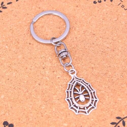 20Pcs Fashion Creative Spider Cobweb Keychain Metal Amulet Charm key ring For Gift Car Key Chain Jewelry